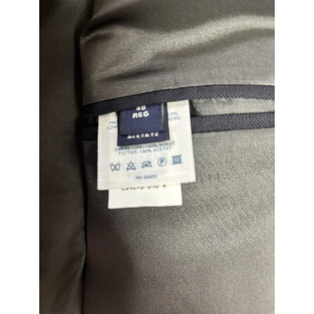 Lands' End 40R Gold Button‎ 100% Wool Blazer Sport Coat Jacket Navy Blue Preppy